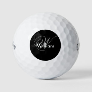 Groomsman Gift Classic Black White Gray Monogram Golf Balls