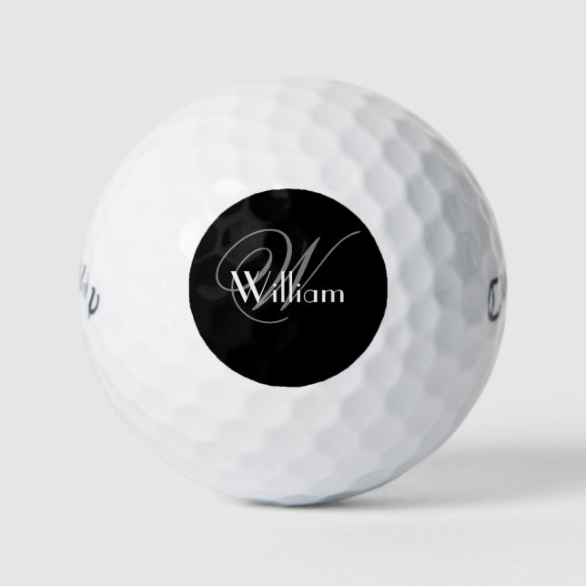 Groomsman Gift Classic Black White Gray Monogram Golf Balls (Front)