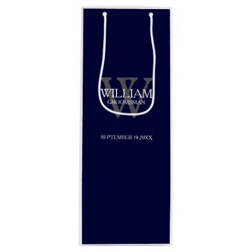 Groomsman Gift Custom Modern Navy Blue  Wine Gift Bag