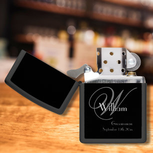 Groomsman Gift Elegant Monogram Initial, Name Date Zippo Lighter