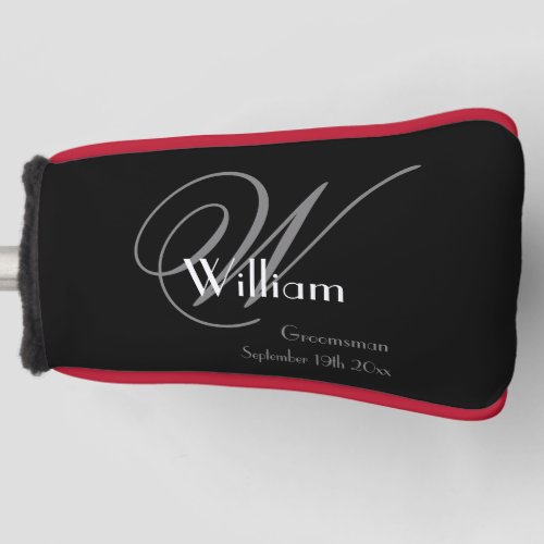 Groomsman Gift Elegant Monogram Name Classic Cool  Golf Head Cover