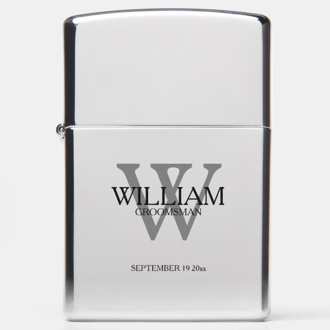 Groomsman Gift Elegant Monogram + Name Classic  Zippo Lighter (Front)