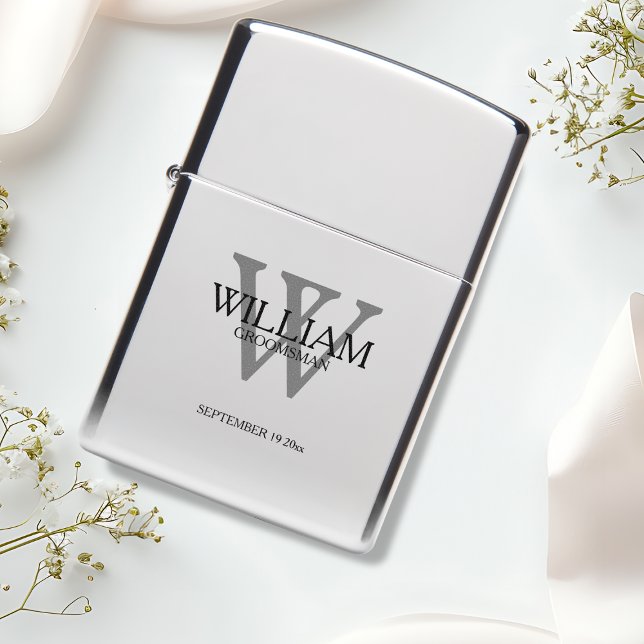 Groomsman Gift Elegant Monogram + Name Classic  Zippo Lighter (He will love his personalized Zippo lighter.)