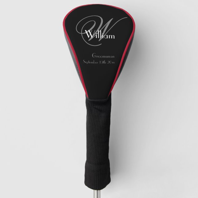 Groomsman Gift Elegant Monogram Name Cool Classic Golf Head Cover (Front)