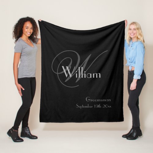 Groomsman Gift Elegant Monogram Name Date Cool  Fleece Blanket