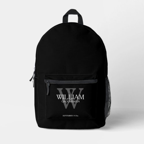 Groomsman Gift Minimalist Monogram Classic Black  Printed Backpack