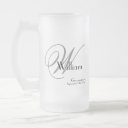 Groomsman Gift Modern Monogram Initial &amp; Name Cool Frosted Glass Beer Mug