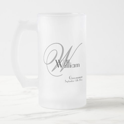 Groomsman Gift Modern Monogram Initial  Name Cool Frosted Glass Beer Mug