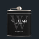 Groomsman Gift Modern Monogram Name Black Flask<br><div class="desc">Groomsman Groomsmen Gifts Modern Monogram And Name Black Flask. Click personalize this template to customize it with the Monogram, name, and date quickly and easily. Groomsman Gift Modern Monogram Name Black Flask, is part of the Groomsman Gifts Collection in this store. Ships Worldwide Fast. Groomsman Gift Modern Monogram Name Black...</div>