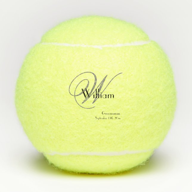Groomsman Gift Modern Monogram Name Date Cute Cool Tennis Balls (Front)