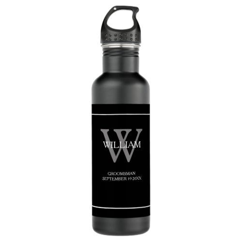 Groomsman Gift modern monogram script cool black  Stainless Steel Water Bottle