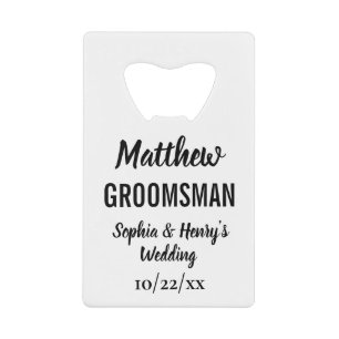 Groomsman Gift Modern Typography Wedding Credit Card Bottle Opener