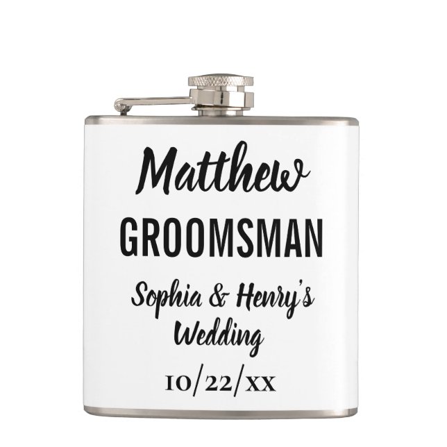 Groomsman Gift Modern Typography Wedding Flask (Front)
