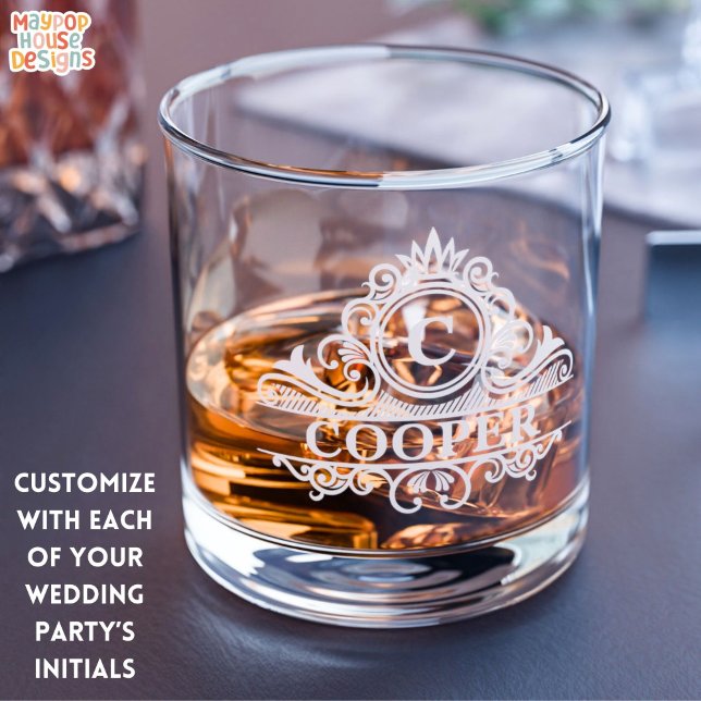 Groomsman Gift Monogram Initial Classic Rocks Whiskey Glass (personalized initial whiskey rocks glass
)