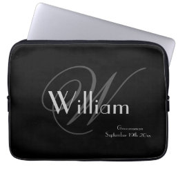 Groomsman Gift Monogram &amp; Name Modern Classic Cool Laptop Sleeve