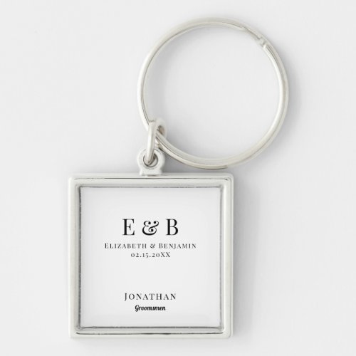 Groomsman Gift Personalized Black Monogram Wedding Keychain