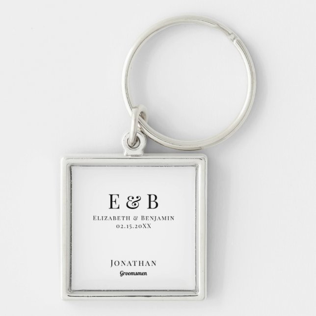 Groomsman Gift Personalized Black Monogram Wedding Keychain (Front)