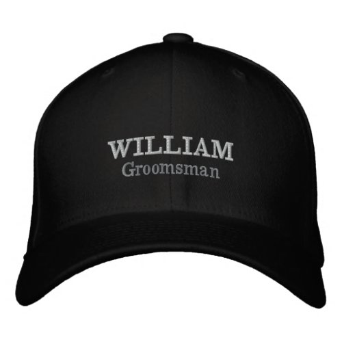 Groomsman Gift Script Name Cool Black Classic  Embroidered Baseball Cap