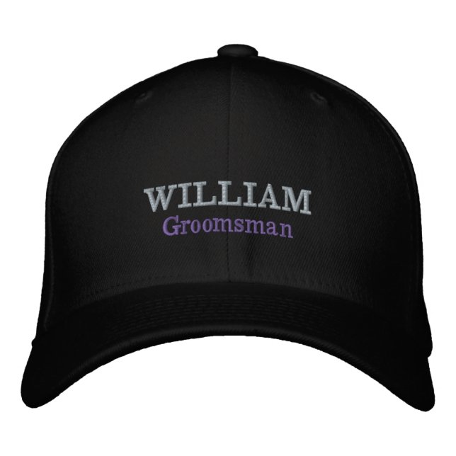 Groomsman Gift Script Name Cool Black Classic  Embroidered Baseball Cap (Front)