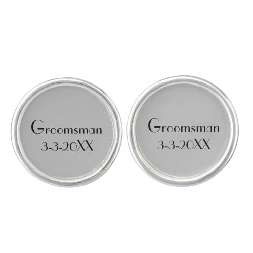 Groomsman Gift Wedding Date Gray and Black Cufflinks