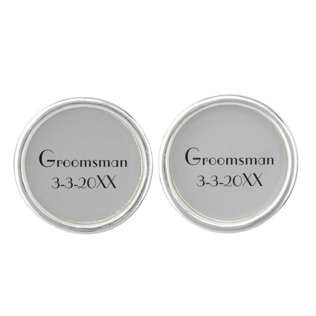 Groomsman Gift Wedding Date Gray and Black Cufflinks (Front)