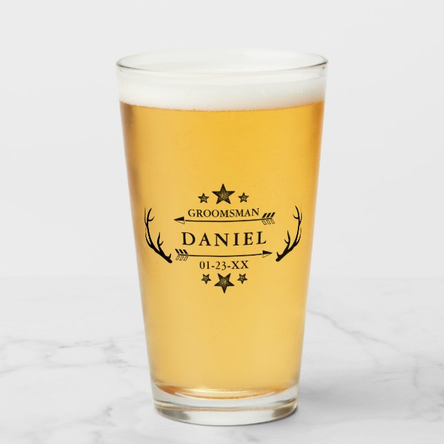 Groomsman Gift Wedding Favor Personalized Antlers Glass (Front Filled)