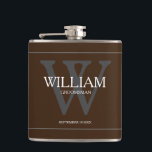 Groomsman Gift Wedding Gift Rustic Chic Brown      Flask<br><div class="desc">Groomsman Gift, Wedding Party Gift, Modern Script With Monogram Initial Rustic Chic Brown Flask. Click personalize this template to customize it with the monogram initial, the first name, and the marriage date quickly and easily. Ships Worldwide Fast. Groomsman Gift Wedding Gift Rustic Chic Brown Flask.Created by artist RjFxx *All rights...</div>