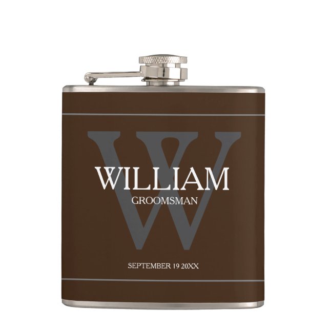 Groomsman Gift Wedding Gift Rustic Chic Brown      Flask (Front)