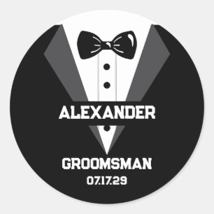 Groomsman Gift with Custom Name and Wedding Date Classic Round Sticker