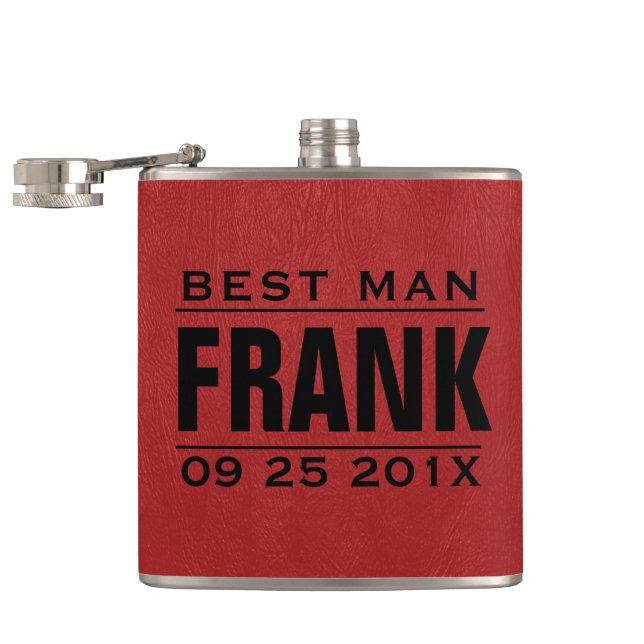 Groomsman Gifts-Red Faux Leather Texture Print Flask (Opened)