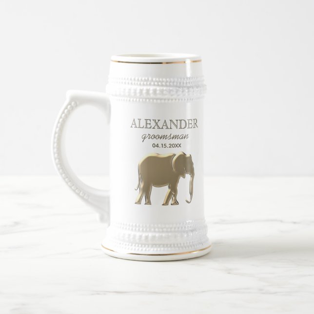 Groomsman Gold Elephant Simple Monogrammed Beer Stein (Left)