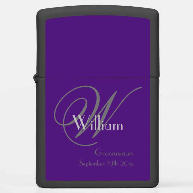 Groomsman Groomsmen Gift Modern Monogram Cool Chic Zippo Lighter (Front)