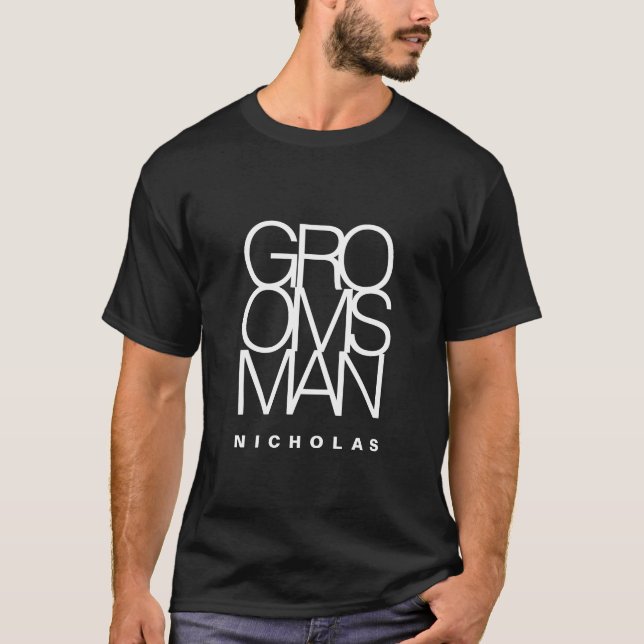 Groomsman in white typography, wedding T-Shirt (Front)