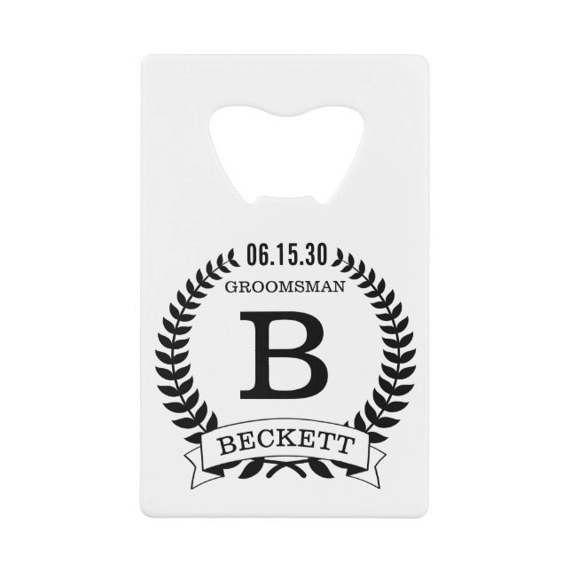 Groomsman Initials Credit Card Bottle Opener (Front)