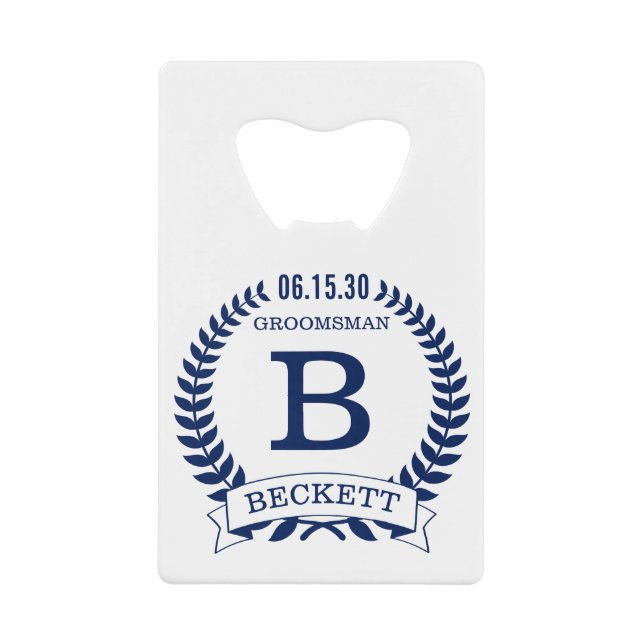 Groomsman Initials Credit Card Bottle Opener (Front)
