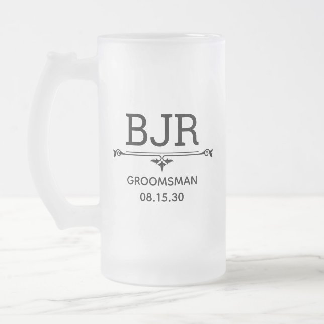 Groomsman Initials Frosted Glass Beer Mug (Left)