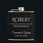 Groomsman Liquor Flask Wedding Favor Gift<br><div class="desc">This flask is the perfect way to thank your groomsmen,  members of the wedding party or other special guests. The text is fully customizable with a place to enter your groomsman's name,  the title (Groomsman,  Best Man,  Father of the Bride,  etc.) the wedding couple's name,  and wedding date.</div>