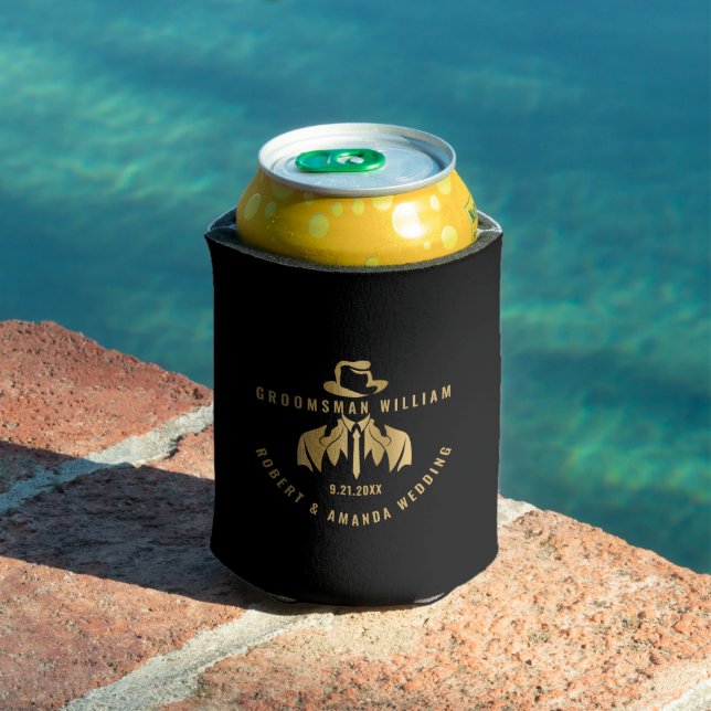 Groomsman Man In Suite Gold Typography Can Cooler (In Situ Pool)