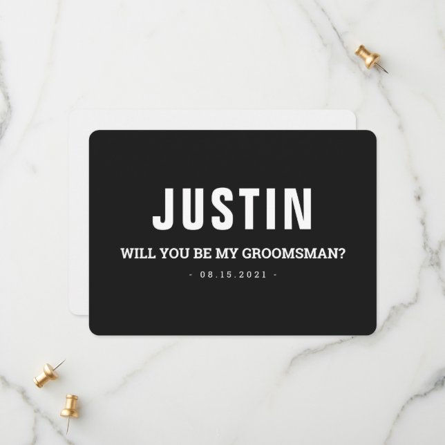 Groomsman Modern Black and White Proposal Card (Front/Back In Situ)