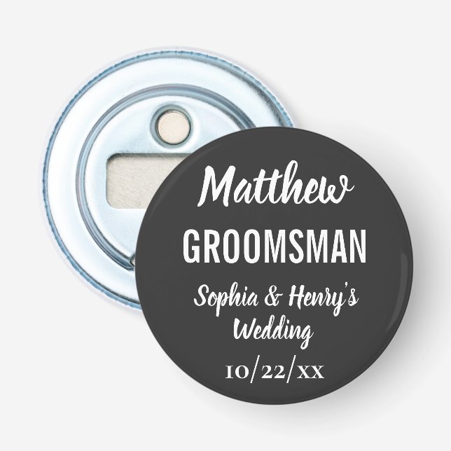 Groomsman Modern Black Bachelor Party Wedding Bottle Opener (Front)