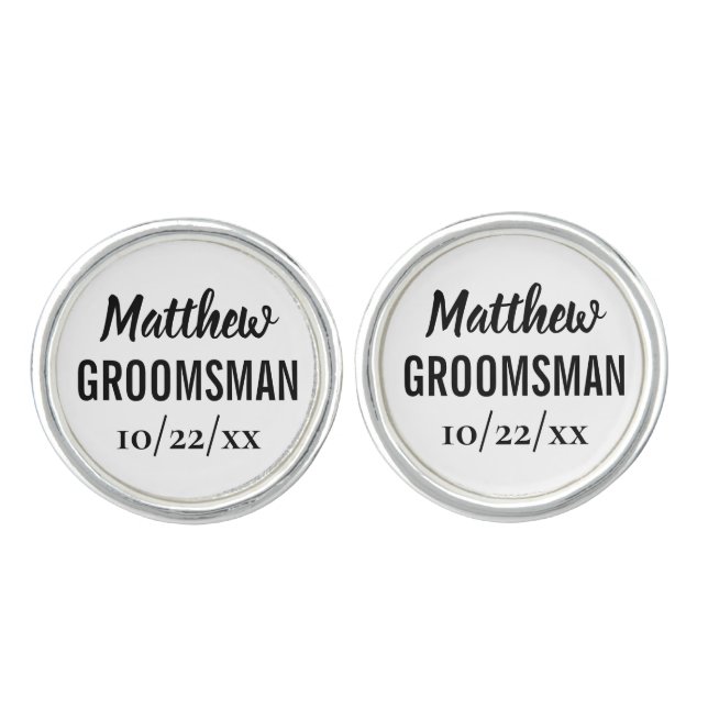 Groomsman Modern Elegant Wedding Favor Cufflinks (Front)