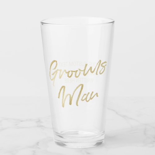 Groomsman Modern Gold Brush Script Typography Beer Glass