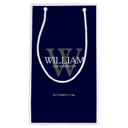 Groomsman Modern Monogram Name Elegant Navy Blue Small Gift Bag