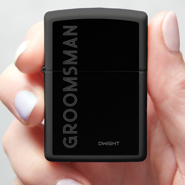 Groomsman Modern Retro Black Personalized Zippo Lighter (In Hand)