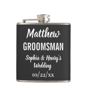 Groomsman Modern Typography Black Wedding Flask