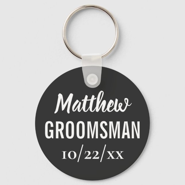 Groomsman Modern Typography Black Wedding Keychain (Front)