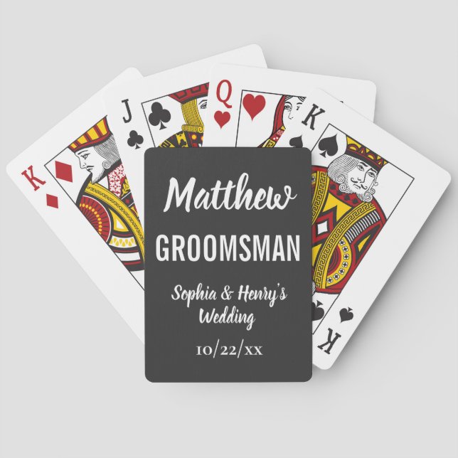 Groomsman Modern Typography Black Wedding Poker Cards (Back)