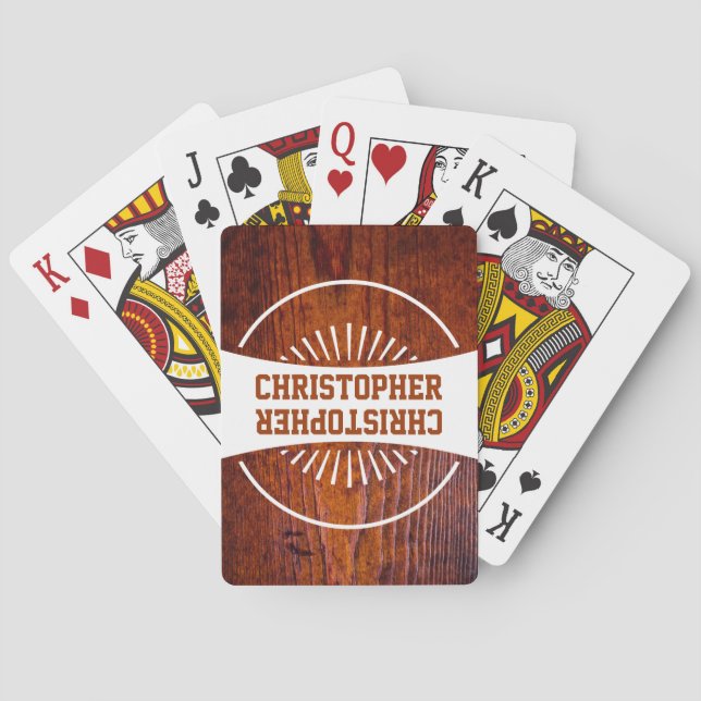 Groomsman Monogram Best Man Wood Grain Photo Poker Cards (Back)
