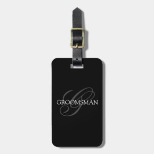 Groomsman Monogram Black Grey Luggage Tag