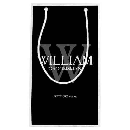 Groomsman Monogram Gifts Elegant Black Small Gift Bag
